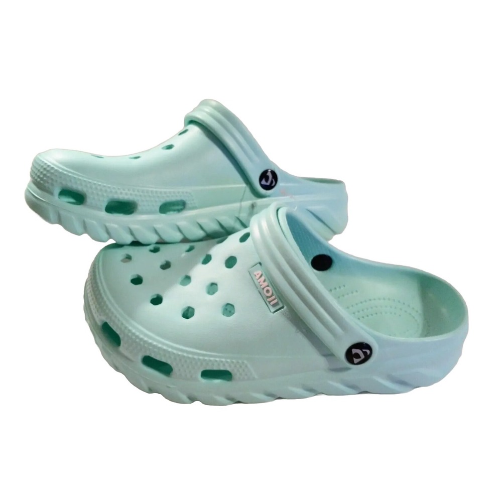 Amoji Garden Clogs Unisex Youth W-10 M-8 Mint Blue Sandals Casual Slip On Shoes
